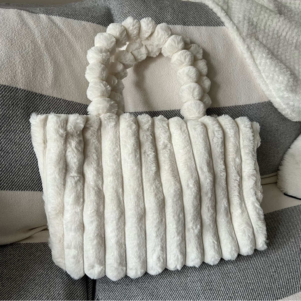 White Faux Fur Tote Bag